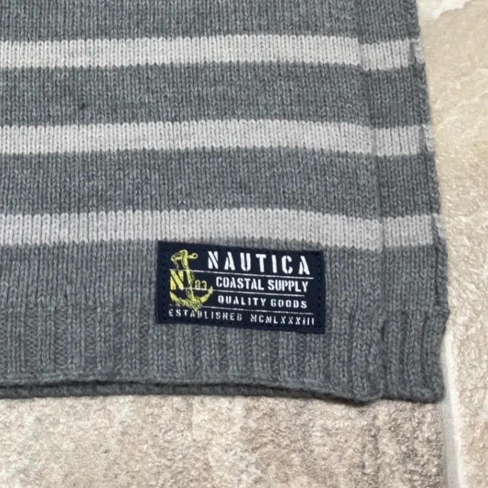 Nautica Coastal Supply Grey Striped Knit Scarf Wool Blend Mens One Size